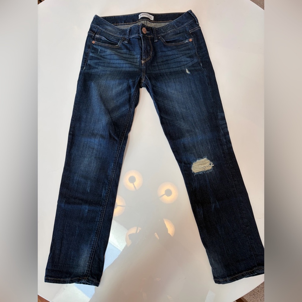 #202 Express Super Cute Dark Blue Modern Boyfriend Straight Leg Jeans